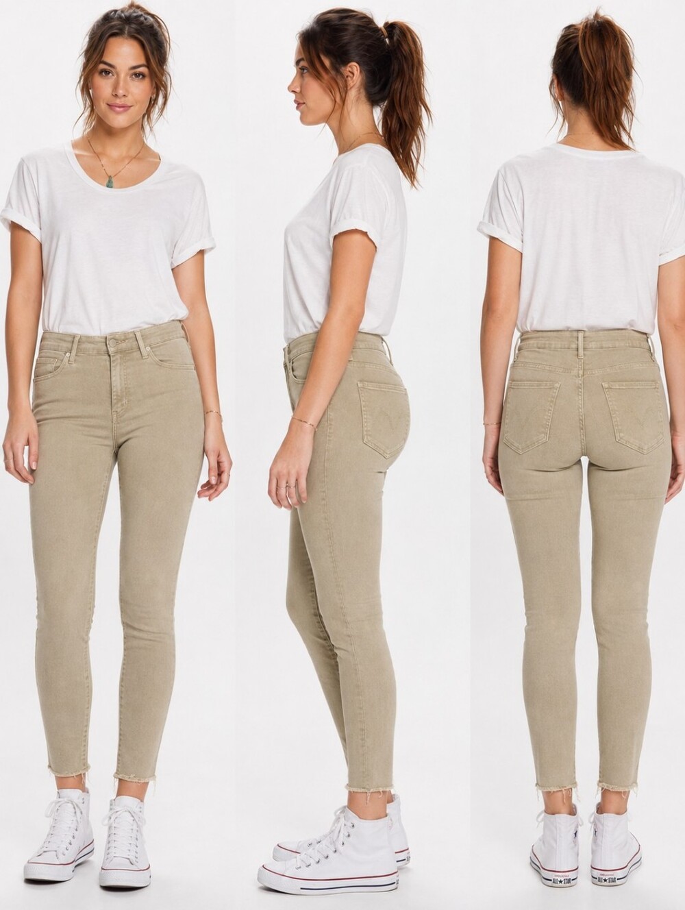 ❤️ MOTHER HIGH WAISTED ANKLE FRAY SKINNY JEANS IN ARMY GREEN, 6 (28)